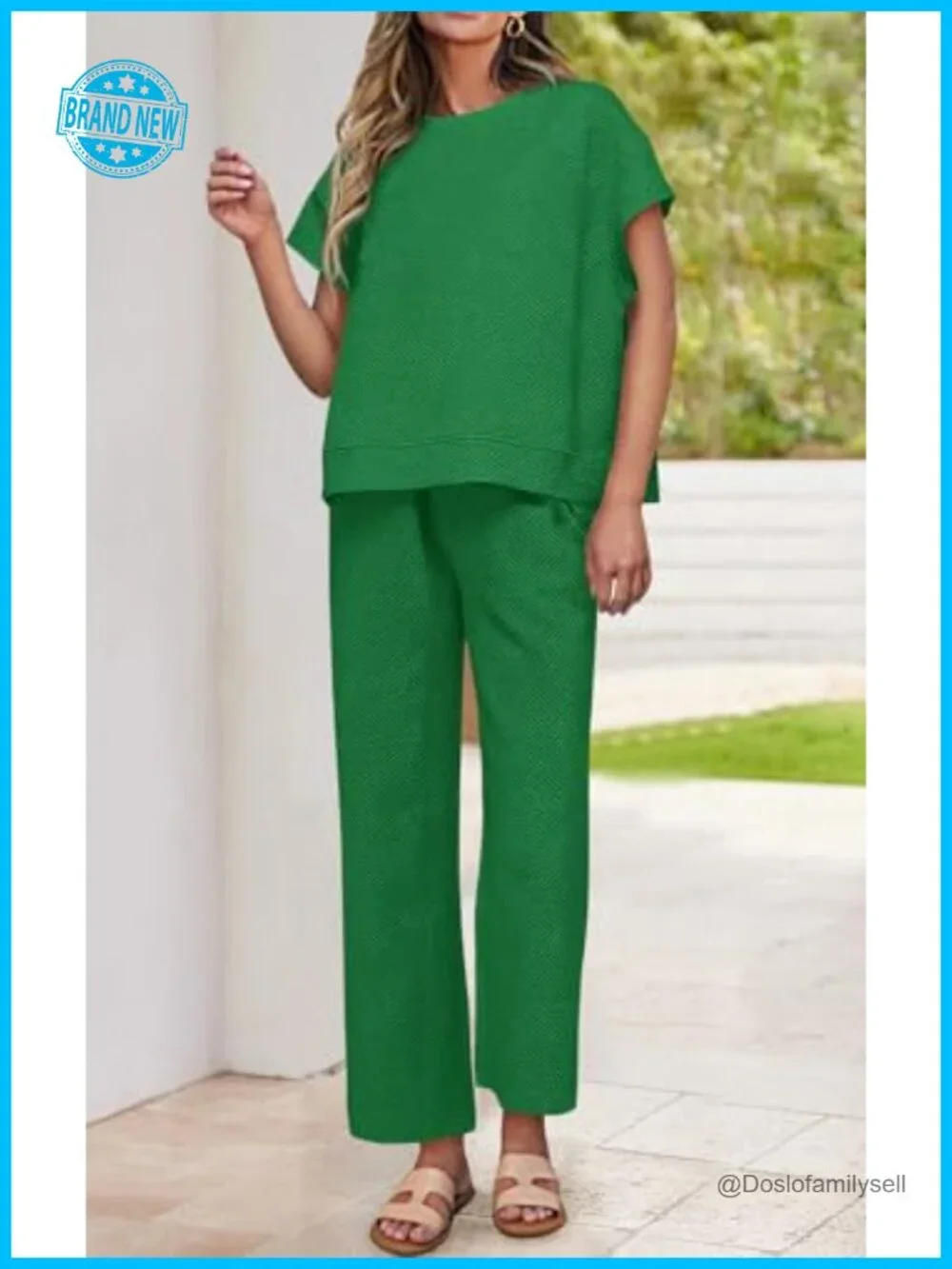 Women's 2 Piece Lounge Set Short Sleeve Top Drawstring Wide Leg Pants with